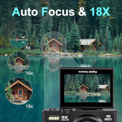 Image of Digital Cameras for Photography - 5K 75MP Vlogging Camera for YouTube WiFi - UHD Autofocus Vlog Camera 3 inch 180 Flip Screen with 18X Zoom - Travel YouTube with 32GB SD Card, 2 Batteries (CAM25)
