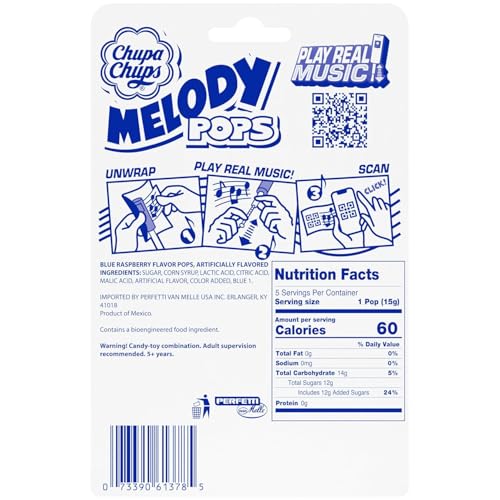 Chupa Chups Melody Pops, Blue Raspberry, Whistle Lollipops, Individually Wrapped Candy, 5 count image 3