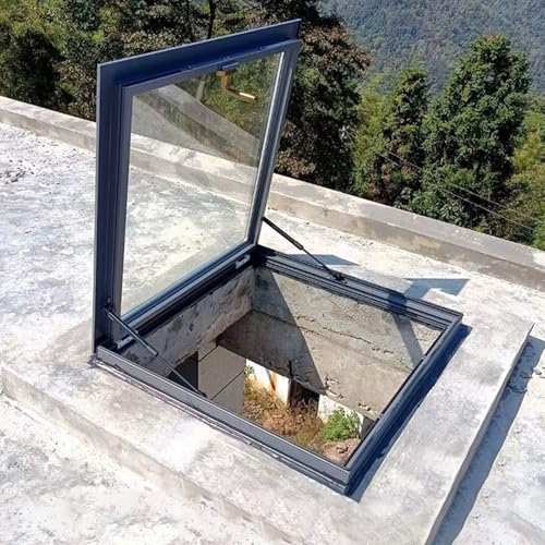 Outdoor Aluminum Alloy Basement Window Hatch Lid, Rooftop Skylight Cover with Glass, Sun Room Ventilation Lighting Window, House Roof Frame Maintenance Hatch, Rainproof Attic Exhaust Vent.