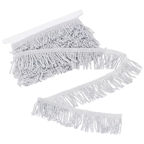 PH PandaHall 5 Yard/ 4.6m Tassel Fringe Trim Bullion Fringe Trim Silver Fabric Trim, 49mm Curtain Fringes Sewing Trim for Curtain Clothes Sofa Fringes Table Runner Home Decoration DIY Crafts