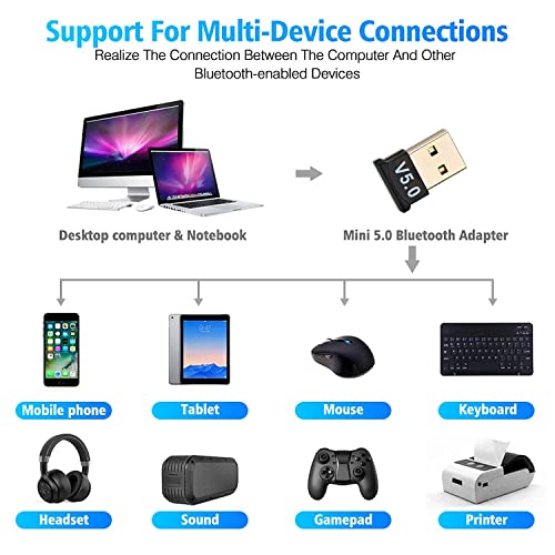 Image of USB Bluetooth Adapter - BT Version 5.0 Receiver Dongle, Long Range Connector for Windows PC Laptop Desktop Device