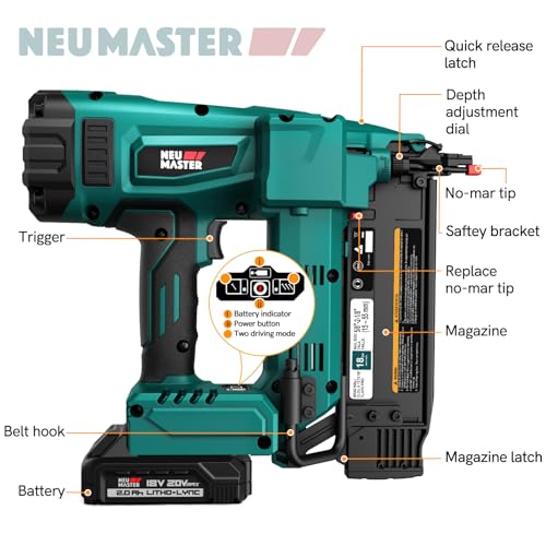 NEU MASTER Pregador Brad atualizado, pistola de pregos calibre 18 alimentada por bateria com motor s