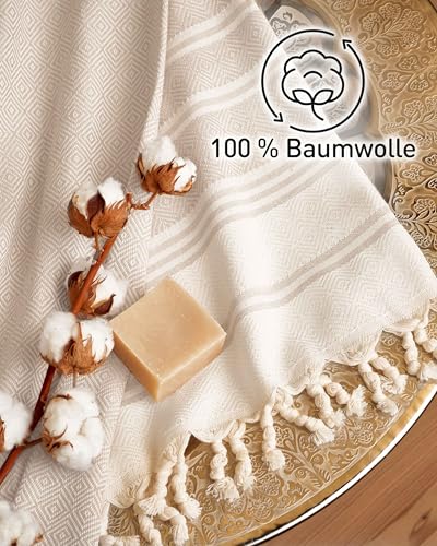 Fit-Flip Hamamtuch aus 100% Baumwolle – saugfähig und schnelltrocknend – türkisches Saunatuch, Strandtuch, Duschtuch, Badetuch, Yogatuch – Sand – 100x200cm Diamond