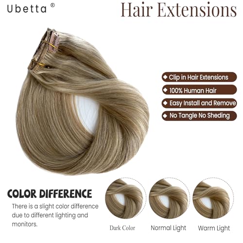 Image of Clip in Hair Extensions Human Hair Ash Blonde Balayage Blonde Highlights Hair Extension Real Human Hair Clip ins 14 Inch 7pcs 70G Double Weft Hair Extensions Human Hair Clip in Extensions for Women