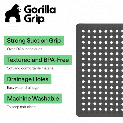 Image of GORILLA GRIP Patented Square Shower Stall Mat, Small Bathtub Floor Mats for Stand Up Showers, Suction Cups and Drain Holes, Machine Wash, Soft on Feet, Bathroom Accessories 21x21 Inch, Charcoal Opaque
