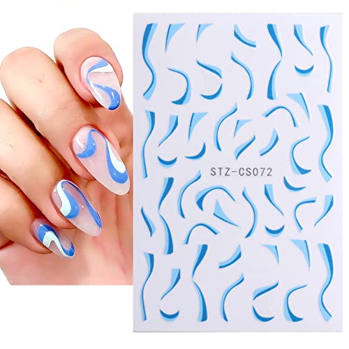 Fuldgaenr Colorful Striped Line Nail Stickers 3D Rainbow Wave Nail Art Stickers Water Transfer Nail Decals Self-Adhesive Diy Nail Decorations Women Girls Nail Accessories 5 Sheets #TOP1