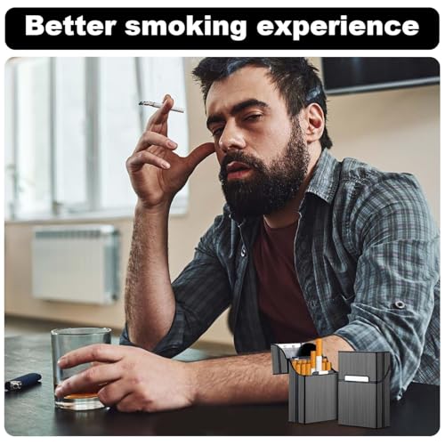 Image of Metal Cigarette Case,Cigarette Holder,Magnetic Opening Closure,Holds 20 Cigarettes (Black)