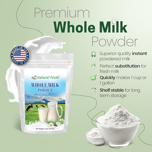 Image of Z Natural Foods Premium Whole Milk Powder - Pasteurized Dry Milk, 5 lb | Pasteurized Whole Milk, Single Ingredient, Non-GMO, Gluten-Free, Kosher-Certified, For Baking, Cooking & Drinks