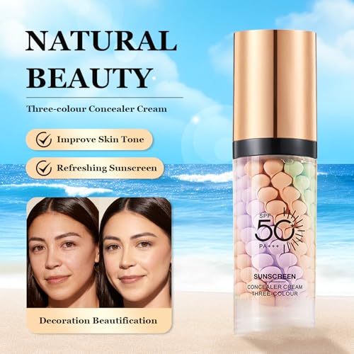 Drei Farben Concealer Primer Makeup, Facial Color Corrector Foundation, Gesicht Isolationscreme, Langanhaltendes Make-Up, Feuchtigkeitsspendendes und Beruhigendes, Hellt den Hautton auf