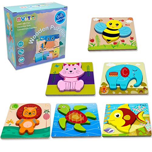 NVioToys Wooden Jigsaw Puzzle, 6PCS Preschool Early Educational Toys for Boys and Girls