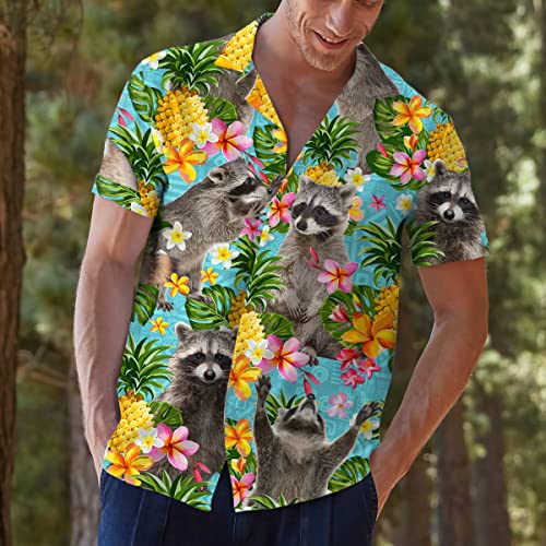 ACEPrints Chemise hawaïenne Amusante pour Homme et Femme, Motif Course de Chevaux hawaïens, Manches Courtes, décontracté, Coupe décontractée, avec Boutons, Ananas Raton Laveur, L – vue 2