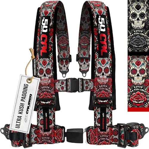 1pc Red Sugar Skull 4 Point Harness for Bucket Seat Quick Release 7 Style Harnesses Racing Harness 4 point Race Car Off Road UTV RZR [6081]