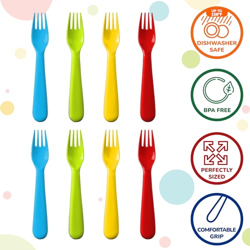 Plaskidy 16 Toddler Forks Bpa Free/Dishwasher Safe Kids Utensils Set Brightly Colored Kid Forks Flatware Set Great thumb #1