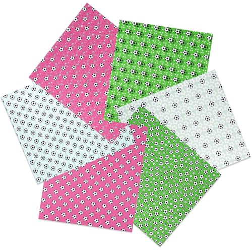 6 Pcs Soccer Ball Pattern Cotton Fat Quarters 18 x 20 Inch – Sports Theme Quilting Fabric Bundle for Sewing DIY Crafts Game Day Decor