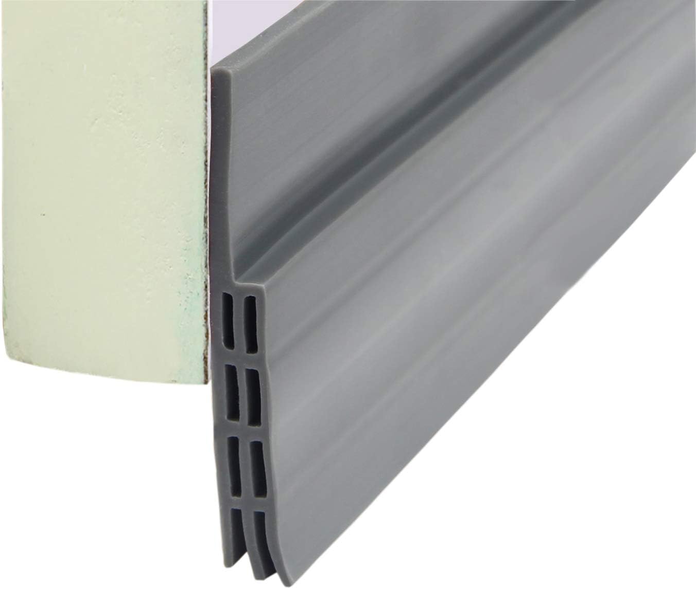 Door Sweep Brush, Draught Excluder Door Draft Insulation Seal Strip Silicone Self-Adhesive Dust Sound Light Blocker 39 Inch Easy Cut to Size (Grey)