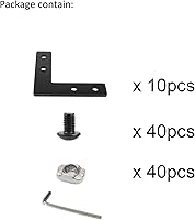 Vista 2 de 10 juegos de perfiles de extrusión de aluminio de la serie 2020, soportes en L de ángulo recto negro con tuercas y pernos de ranura en T M5