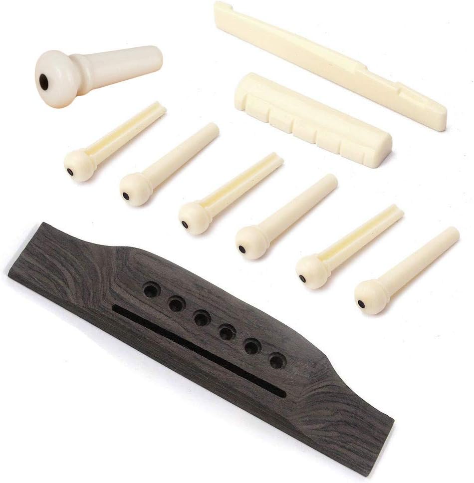Jiayouy 6 String Acoustic Guitar Rosewood Bridge Saddle Nut Pins Set Including Bridge & Six Bridge Pins & End Pin & Saddle and Nut Replacement Parts - Style B,Black : Musical Instruments