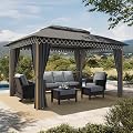 Outdoor Patio Gazebo 10 x 13, Heavy Duty Metal Frame Canopy Tent with Double Roof & Mosquito Netting for Deck Backyard Lawn Garden, Gray