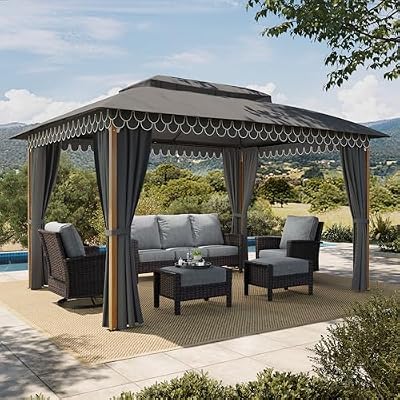 Outdoor Patio Gazebo 10 x 13, Heavy Duty Metal Frame Canopy Tent with Double Roof & Mosquito Netting for Deck Backyard Lawn Garden, Gray
