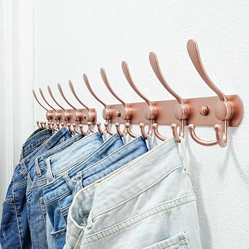 Dseap-Coat-Rack-Wall-Mounted-5-Tri-Hooks-Heavy-Duty-Stainless-Steel-Metal-Coat-Hook-Rail-for-Coat-Hat-Towel-Purse-Robes-Mudroom-Bathroom-Entryway-Rose-Gold Dseap Coat Rack Wall Mounted 5 Tri Hooks Heavy Duty Stainless Steel Metal Coat Hook Rail for Coat Hat Towel Purse Robes Mudroom Bathroom Entryway Rose Gold