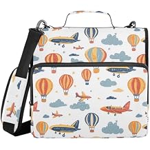 Zipper Binder 3 Ring Hot Air Balloon and Airplane Binder Bag with Shoulder Strap Multi Pockets Waterproof Large Capacity Binders Organizer for School Office Supplies