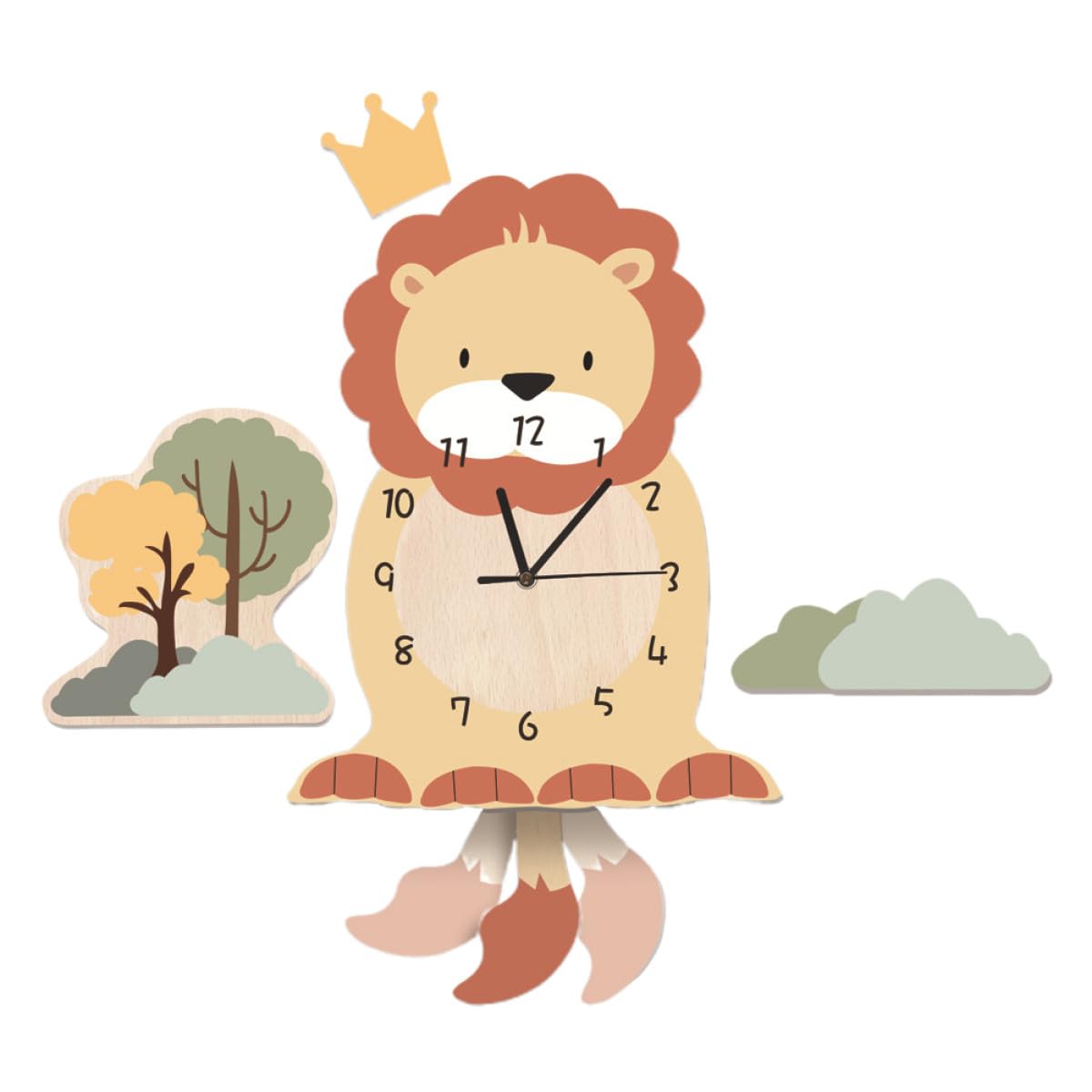 Lurrose Kinderzimmer Wanduhr mit Löwenmotiv Kreative Holz PVC Uhr Dekorative Wandzeitanzeige für Kindergarten und Lernumgebung Einfache Befestigung