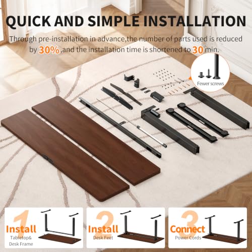 Image of Veken 47.2 Inch Large Electric Standing Desk, Gaming Table, Walnut | Height Adjustable Sit Stand Up Computer Tables for Home Office, Study , Writing, Suit students, employees and group work