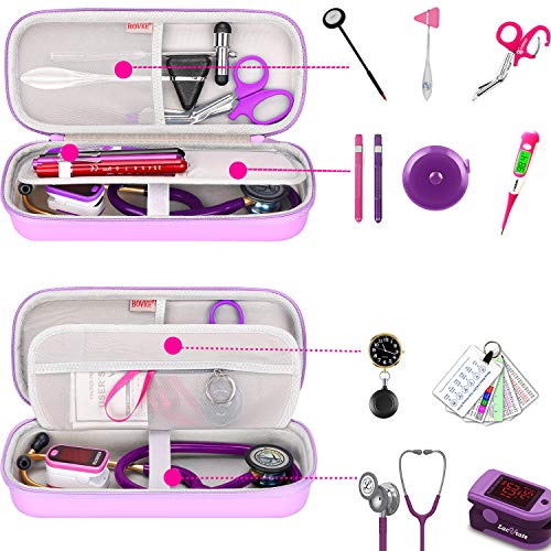 Image of BOVKE Stethoscope Case for 3M Littmann Classic III Monitoring /Lightweight II S.E /Cardiology IV Diagnostic /MDF Acoustica Stethoscopes, Mesh Pocket for Doctor & Nurse Accessories, Purple
