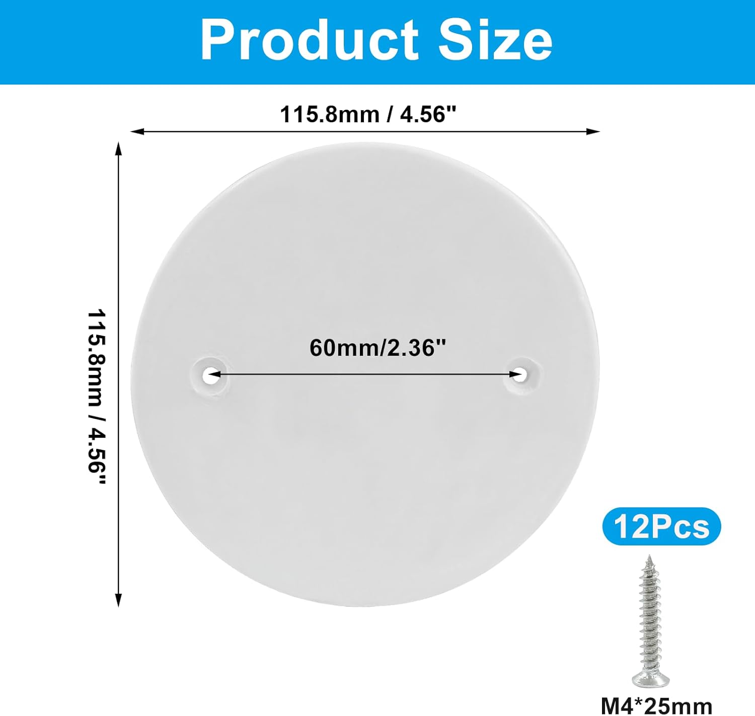 12 Pcs 4.56 Inch White Plastic Ceiling Blank, 2.36" Hole Distance Flat Round Wall Hole Cover Circle Wall Plate Ceiling Cover Plate with Screws for Ceilings or Wall