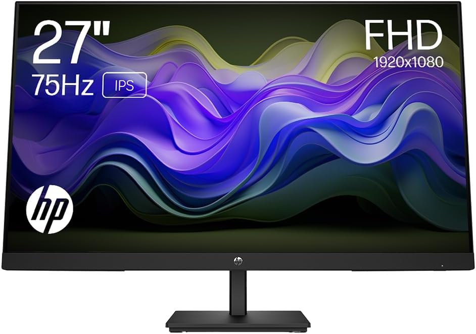 HP 27 Inch FHD Monitor | Full HD IPS LCD | 75hz Refresh Rate | 250 Nits Brightness | 1000:1 Contrast Ratio | AMD FreeSync | Adjustable Tilt | 1x HDMI 1.4, 1x DisplayPort 1.2, 1x VGA | Black | V27ie G5: image 1 of 8
