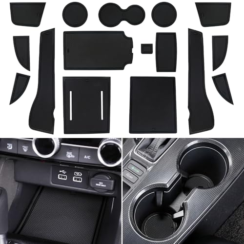 LOCOY Center Console Liner for Honda Civic 11th Gen Sedan Accessories 2022-2024 2025 2026, Cup Holder Mat, Coaster Trim, Door Slot Pad, Non-Slip Interior, Custom Rubber Decoration Insert (16pcs Black)