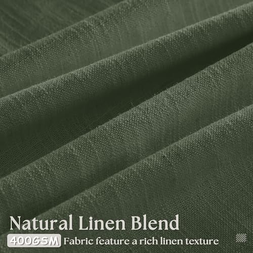 Image of TWODRAPES Olive Green Pinch Pleated Linen Curtains 92 Inches Long 2 Panels for Living Room Bedroom Semi Sheer Pinch Pleat Drapes with Hooks Rings Boho Farmhouse Light Filtering Window Curtain 40x92