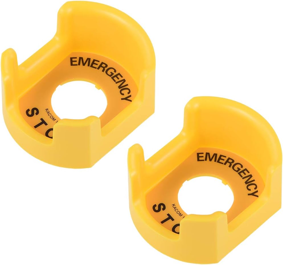 uxcell 30mm Push Switch Button Protective Cover With Emergency Stop Warning Circle Yellow 2pcs