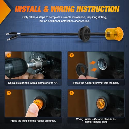 Image of Nilight 3 /4 inch Round Marker Light 10PCS Amber LED Clearance 2 Connectors | Side Indicator Bullet Lights IP68 Waterproof For Trailer Truck Camper Van Boat Bus Accessories, Safety Lamps