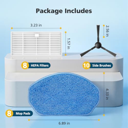 Image of BR151 Robot Vacuum Replacement Parts for XIEBro Life /iMartine /MAMNV /ZCWA /ONSON /MANVN /ZC WAS BR151, for Kilgone G20, for MANVINS G20, 8 Filters, 8 Mop Pads, 10 Side Brush