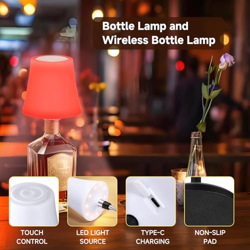 Image of 2Pack Wireless Wine Bottle Lamp Dimmable Rechargeable 3 Color&RGB LED Bottle Lights for Liquor & Wine Bottles Touch Control Battery Operated LED Lamp ABS Cordless Lampshade (2, Wine Bottle RGB)