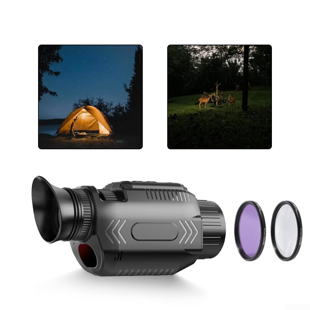Monoculaire de vision nocturne avec vidéo 4K, zoom numérique 28x, batterie rechargeable USB C d'une durée de 8 heures pour l'extérieur et pour les activités nocturnes (D)