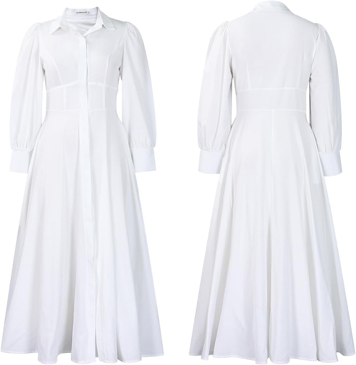 Tbahhir Women Casual Button Down Dress Flowy V Neck High Waisted Bubble Sleeve Maxi Shirt Dresses Elegant Formal Outfits