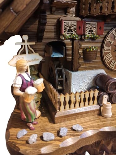 Kammerer Uhren Hekas Cuckoo Clock Black Forest house with moving beer drinkers and mill wheel KA 3736/8