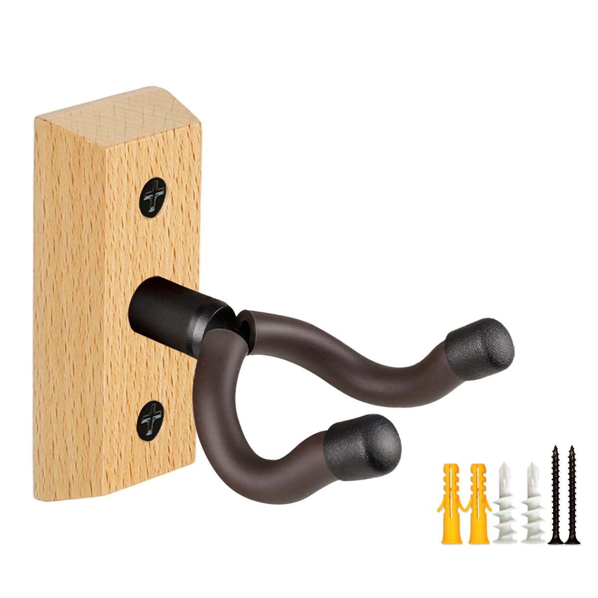 MUSO Guitar Wall Mount Hanger, Nature Wood Hanger, Strurdy Guitar Holder Hook, Fits Acoustic, Classic Guitar, Electric Bass, Cello, Violin, Banjo, Mandolin,Hardwood Made (1-Pack)