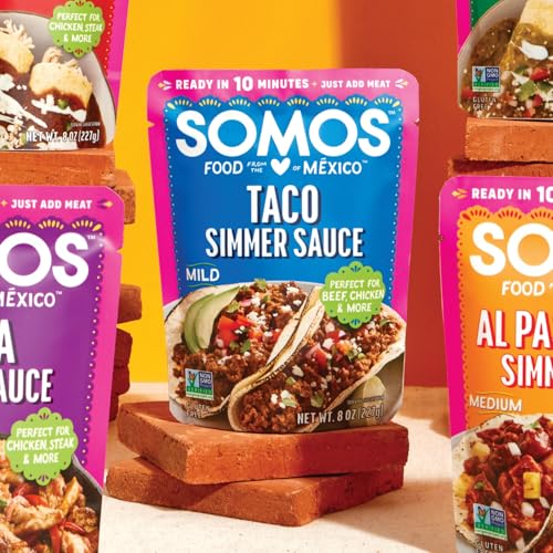 Image of SOMOS Taco Simmer Sauce - Taco Sauce with Tomatoes, Cumin, & Mild Red Chiles - Gluten Free - Plant Based - Non-GMO - All Natural - Perfect for Beef, Chicken, & More - 8oz (6 Pack)