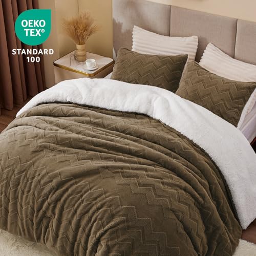 Image of BEDELITE Fluffy Sherpa Twin Comforter Set,Brown | Super Soft & Warm Fleece Bedding, Luxury Fuzzy Comforter for Winter, Heavy Plush Bedding Set,1 pillowcase