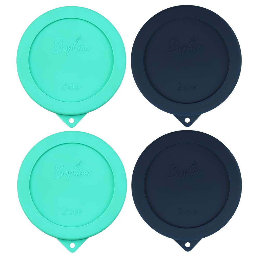 SOPHICO2 Cup Round Silicone Storage Cover Lids Replacement for Anchor Hocking and Pyrex 7200-PC Glass Bowls (Container not Included) | Navy Blue-Mint | 4 Pack