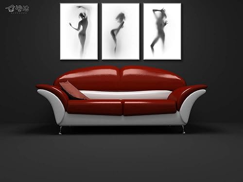 Miniatura 7 de DJSYLIFE Lienzo decorativo para pared de baño, pintura de silueta neblina en blanco y negro, 3 piezas, póster abstracto moderno, para decoración del