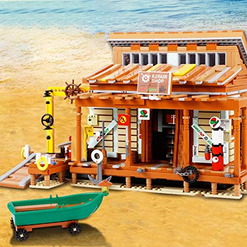 LAKIOMZ Architektur Modellbaustein, Modular Angelboot Reparatur Shop Bausets mit Minifiguren, Bauset Kompatibel mit Lego… – Bild 8