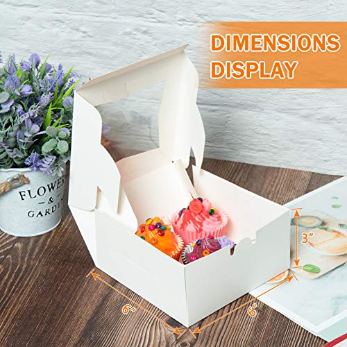 COYMOS Cake Boxes with Window-25 PCS 6x6x3\" White Bakery Boxes Square Cake Box with Transparent Window, Auto-Popup Disposable Cake Paper Box for Cupcake, Cookies, Pie, Donuts and Other Pastries - Thumbnail 7