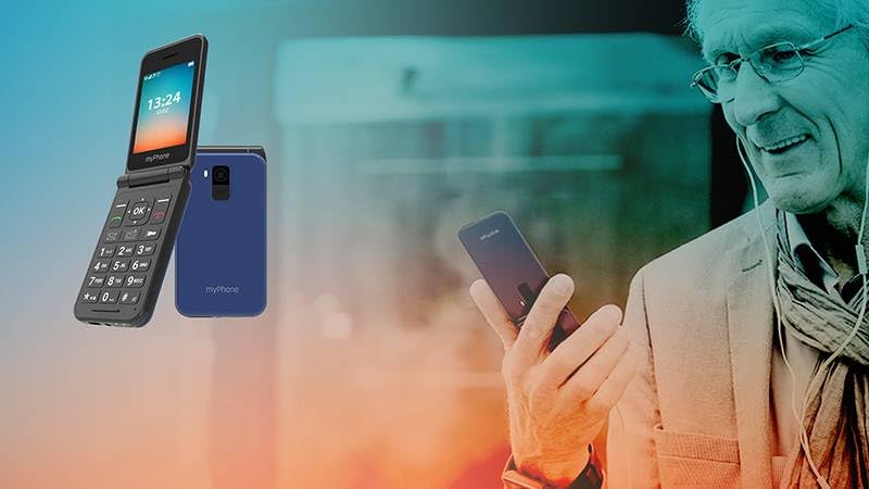 myPhone Flip LTE - Hopfällbar mobiltelefon för seniorer med SOS 4G