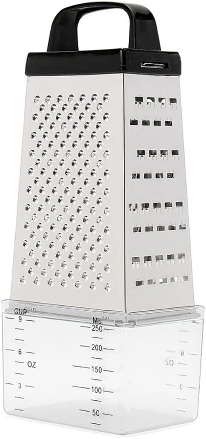 4 Sided Stainless Steel Manual Vegetable Cheese Grater with Container Box Tray Multipurpose