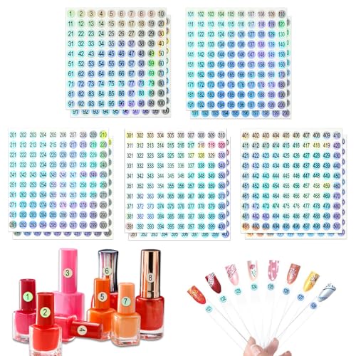 C12rtive 2 Sets Number Stickers, Self-Adhesive Round Office Labels, Waterproof Round Stickers for Organizing Nail Polish Bottle/Nail Swatch Sticks/Lipstick