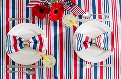 Dii Patriotic Stripes Tabletop Collection, Stain Resistant & Waterproof, Tablecloth, 60" Round, Red, White, & Blue #TOP6